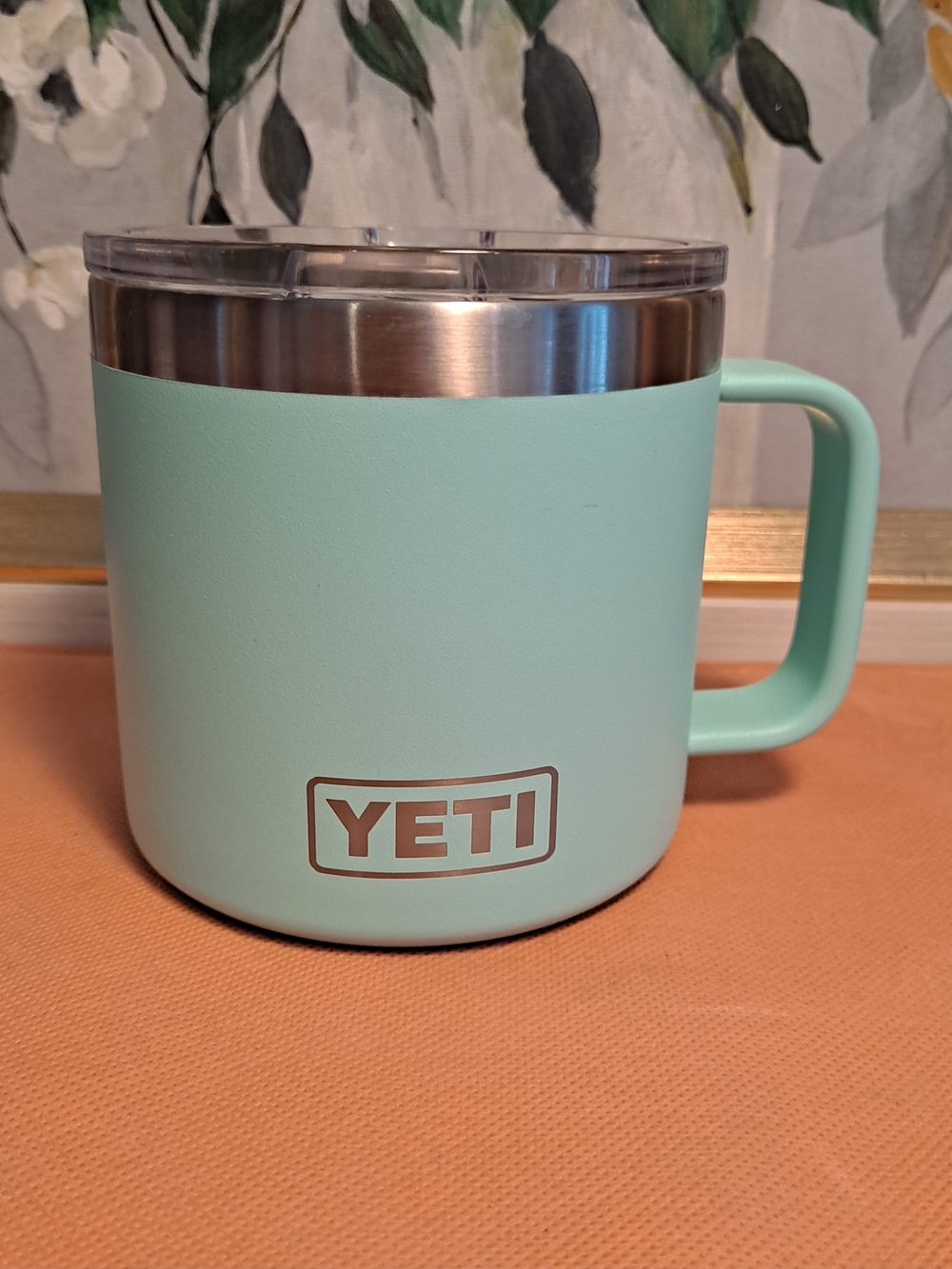 YETI Rambler 14 oz Mug in Seafoam Silver Stainless Steel Double Wall Insulated